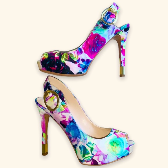 Guess Shoes - Guess Haileey Floral Slingback Platform Stiletto Sandals Size 7.5